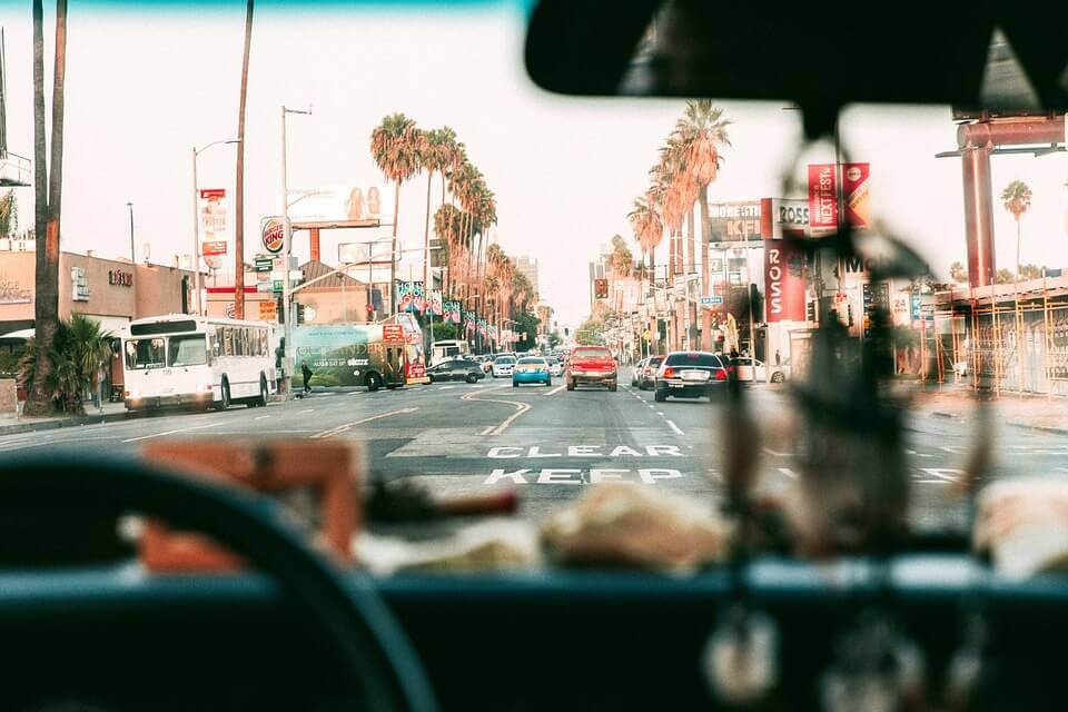 driving through the streets of LA