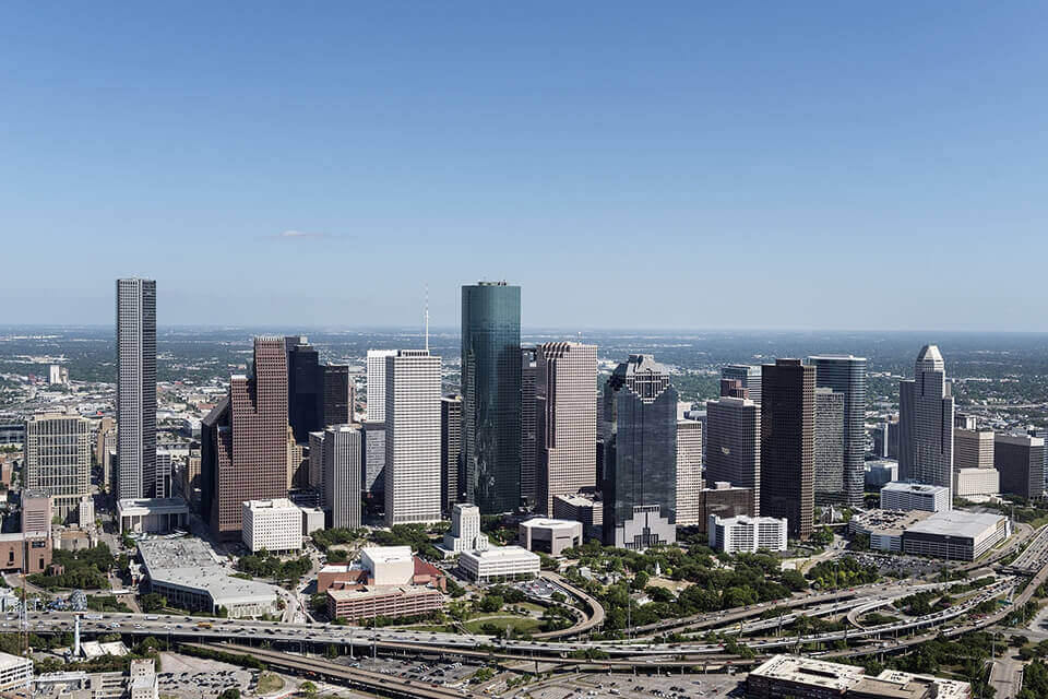 aerial view Houston skyline