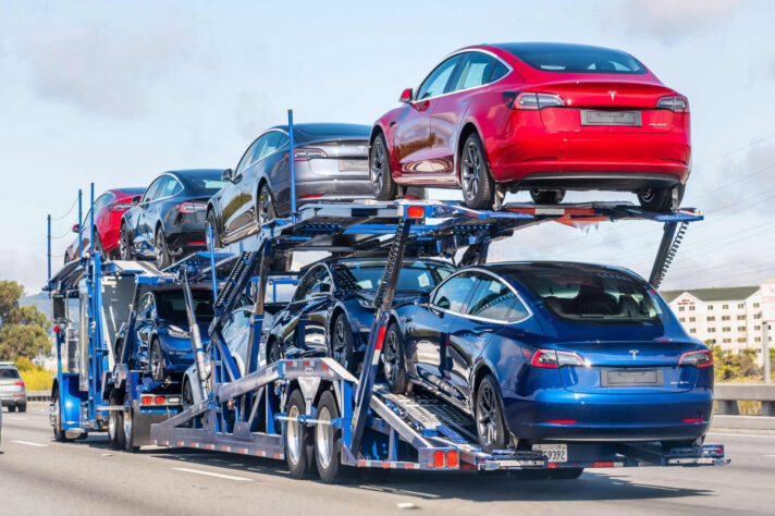 open car trailer shipping Tesla Model 3