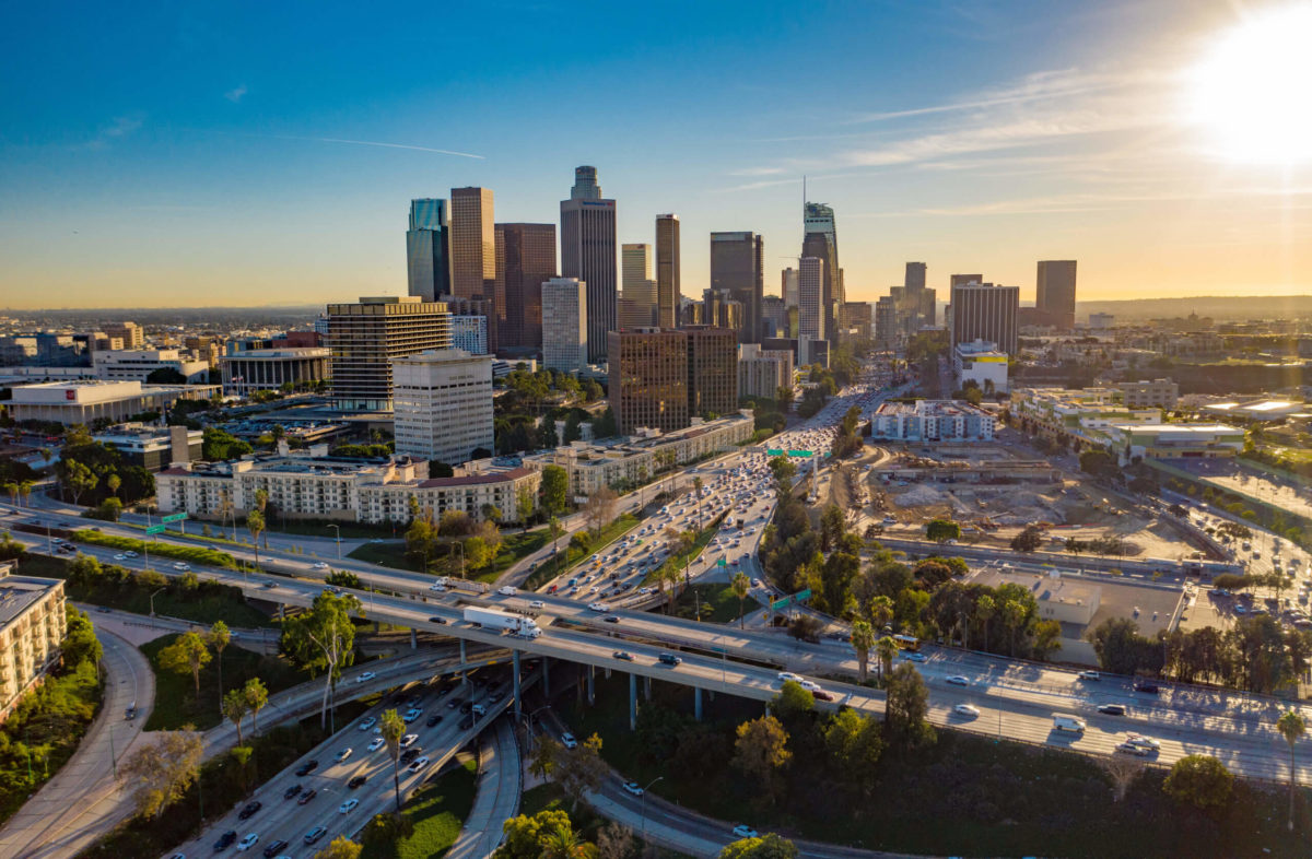 Drone view of downtown Los Angeles