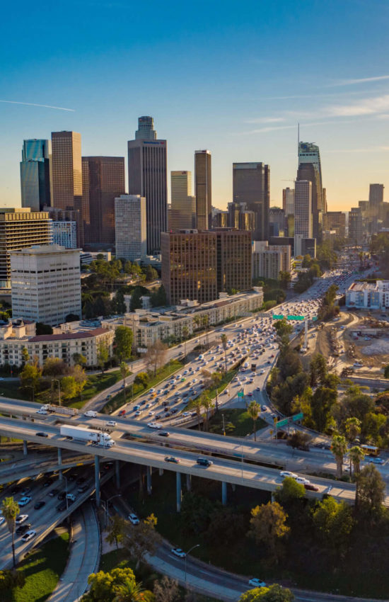 Drone view of downtown Los Angeles