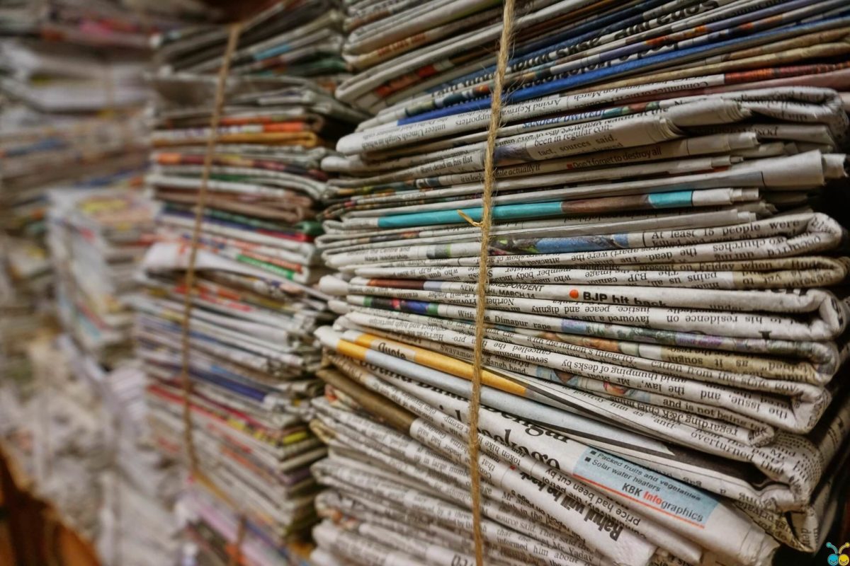 Stacked old newspapers