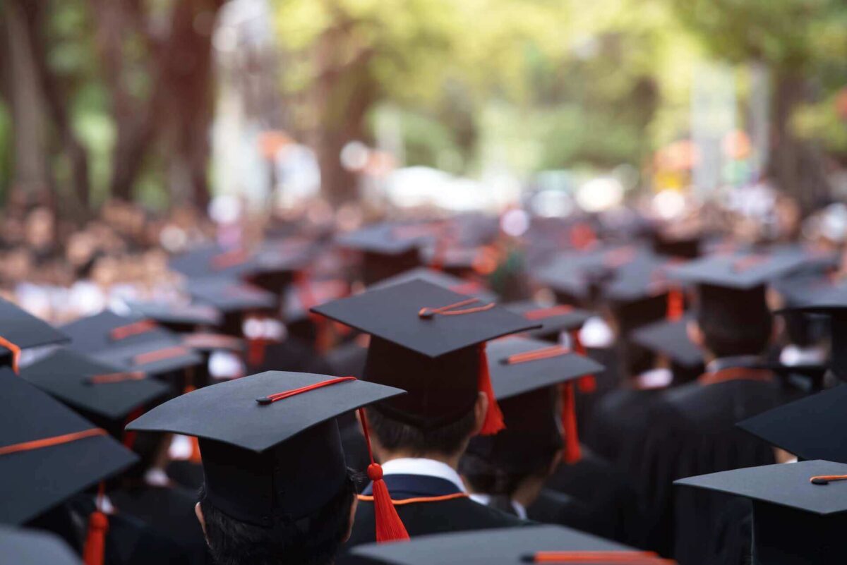 Lines of graduates with caps