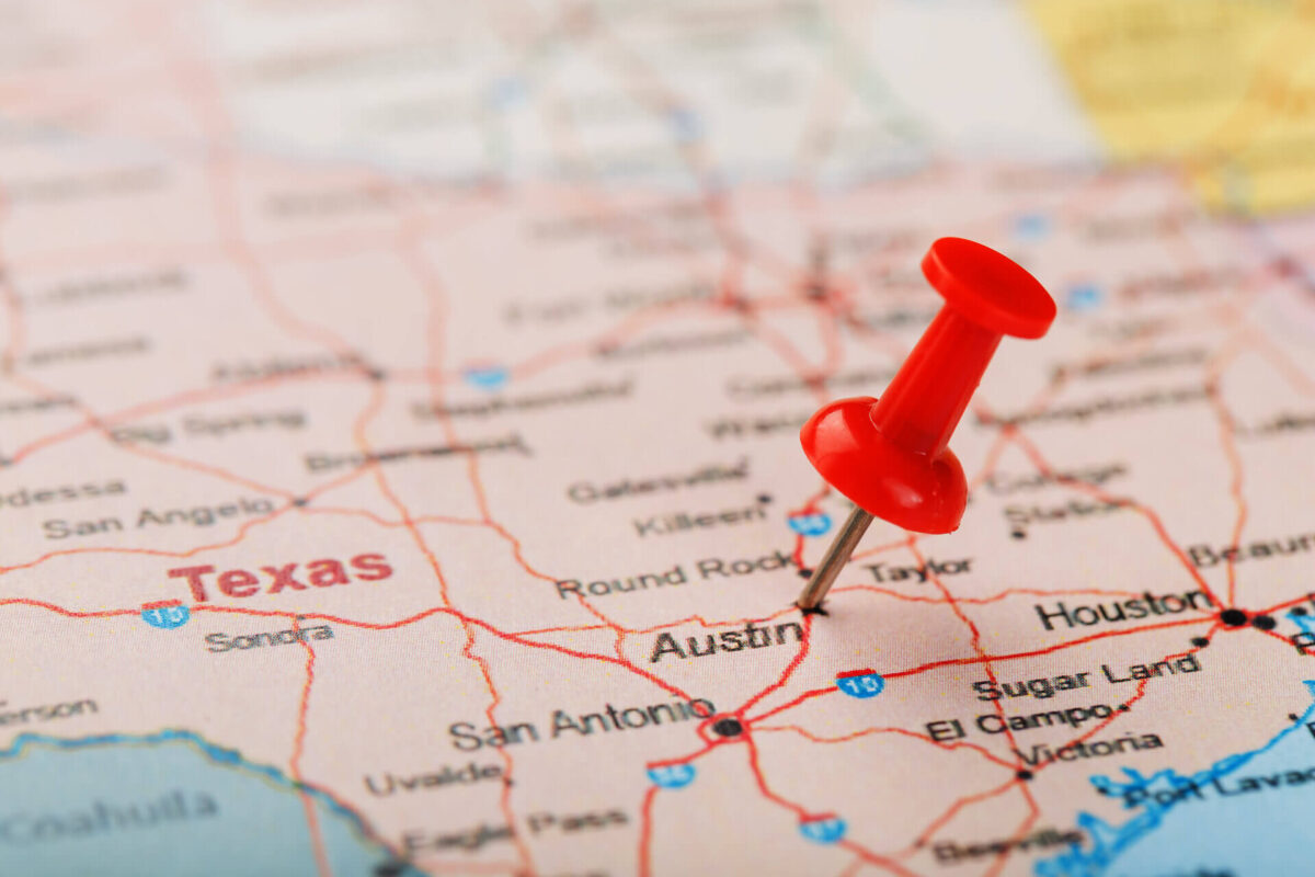 Austin, TX, pinned on a map