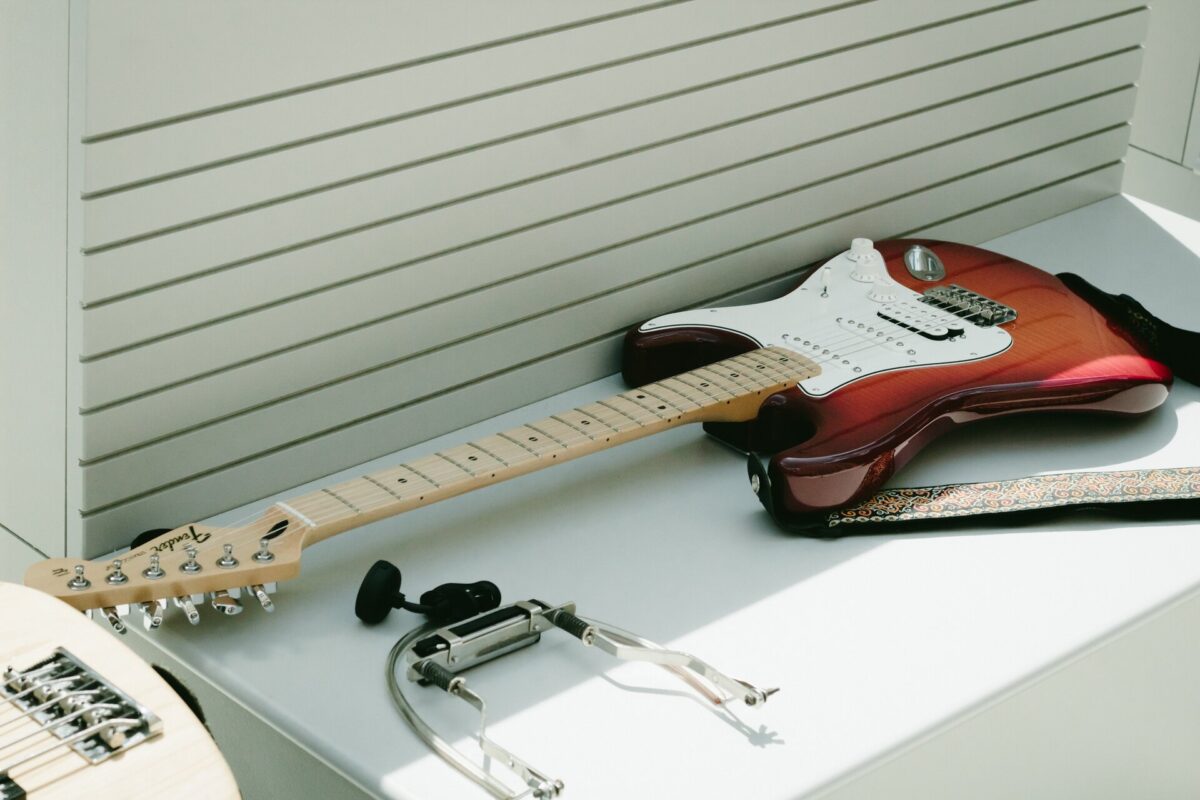 Fender guitar on the flat surface