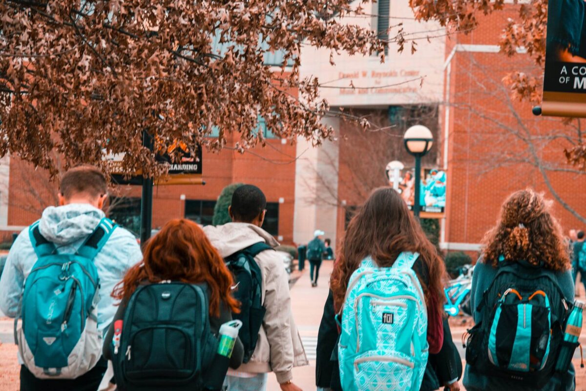 A group of students with backpacks