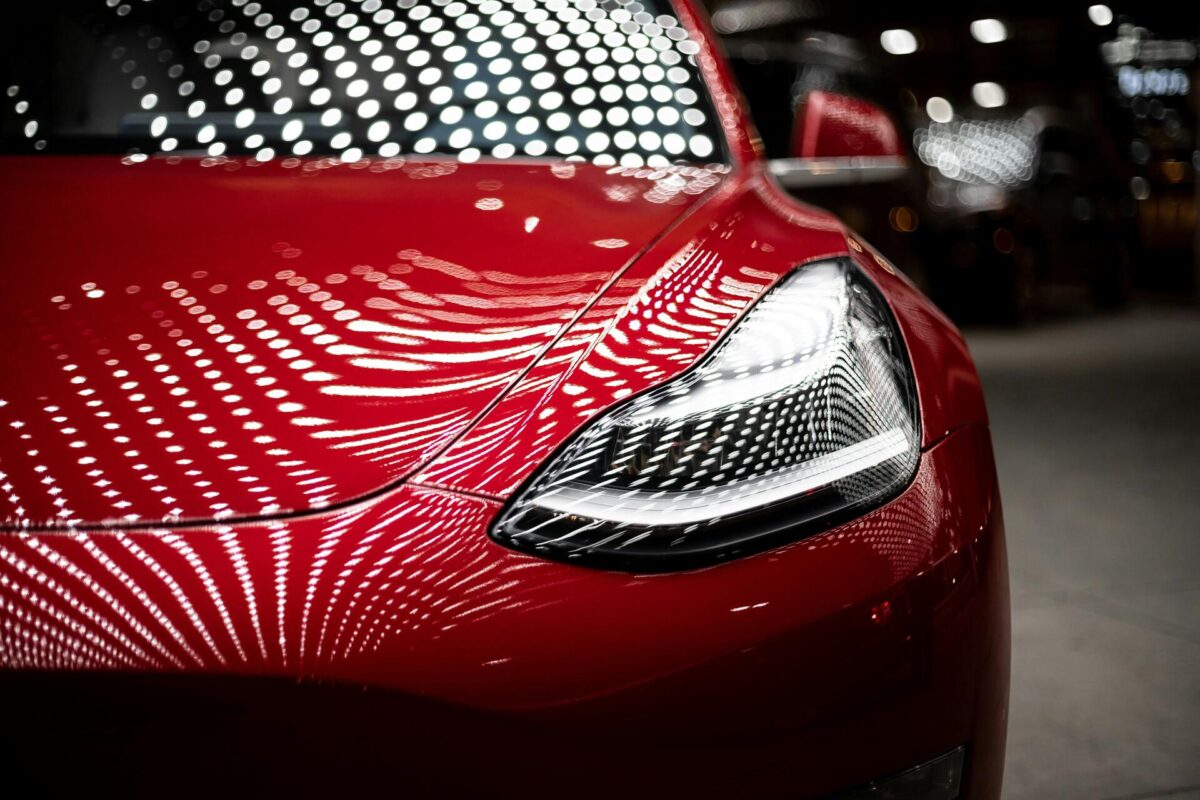 A close-up of a Tesla Model 3
